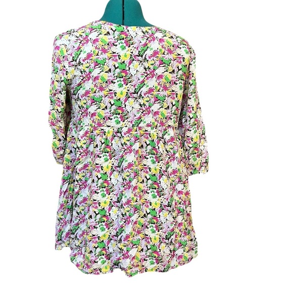 Free People Vintage Babydoll Floral U Neck Front Button Long Sleeve Mini Dress - Picture 2 of 3